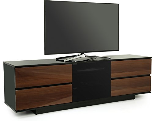 Centurion Supports AVITUS ULTRA Remote Friendly BeamThru Gloss Black with 4-Walnut Drawers 32-65 Flat Screen TV Cabinet