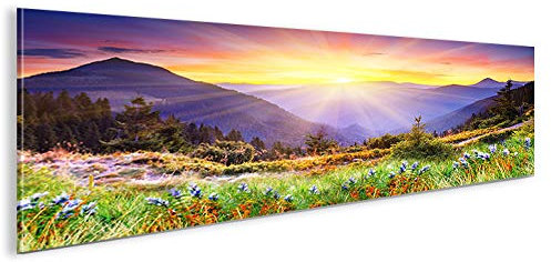 islandburner Bild Bilder auf Leinwand Regenbogen Berge Berglandschaft Intensive Farben Bergwiese Panorama XXL Poster Leinwandbild Wandbild Dekoartikel Wohnzimmer Marke