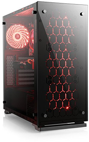 Gaming PC-Gehäuse Vega - Midi-Tower, RGB Beleuchtung (inkl. Steuerung), Glas-Seitenteil, Glas-Front, vormontierte Lüfter, ATX, Micro-ATX, schwarz
