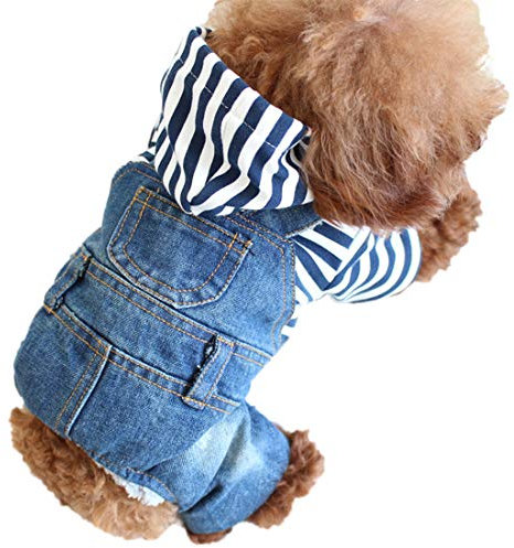 Camicia per cane di piccola taglia Maglia jeans tuta a quattro gambe abbigliamento Denim Salopette Cucciolo maglietta con cappuccio animale domestico Jumpsuit T-shirt per cuccioli piccoli cani (XL)