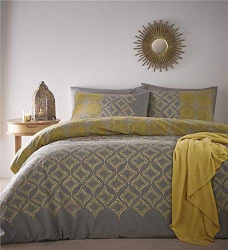Homemaker Moroccan style duvet set in ochre yellow & grey quilt cover & pillow cases bedding (King Size)