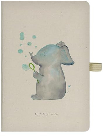Mr. & Mrs. Panda DIN A5 Baumwoll Notizbuch Elefant Seifenblasen - Geschenk, Tiermotive, Liebe, Eintragebuch, Schreibbuch, Kladde, Tagebuch,