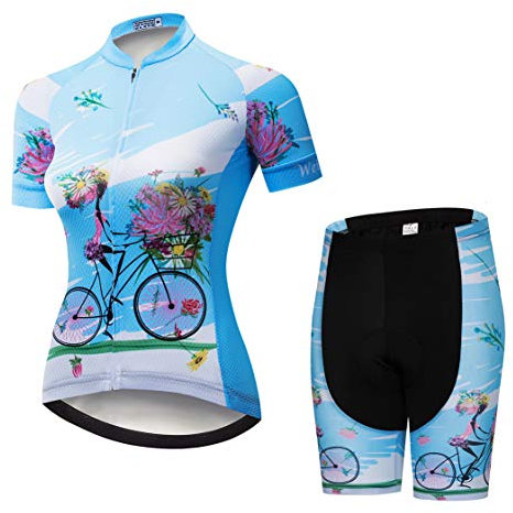 Radsport-Trikot-Shorts für Damen Radtrikot-Sets mit Reißverschluss Zip-Shirts Kurzarm MTB-Tops Rennrad-Fahrradbekleidung Sommerrennen für Damen Damen Schnell trockene Blaue Sets Größe L