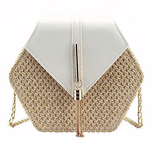 Bausweety Sac à bandoulière en paille pour femme, blanc, 白
