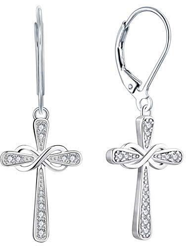 YL Kreuz Ohrringe 925 Sterling Silber mit Weißes Gold Vergoldet Kruzifix und Unendlichkeit Ohrringe Schmuck für Damen