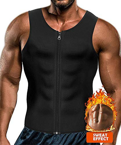 Yokald Herren Sauna Schweiß Weste Zipper Anzug Neopren Korsett Fitness Shapewear Kompression Taille Trainer Top Körperformer für Workout (Schwarz,XL)