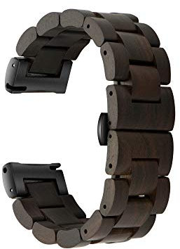 AIYIBEN Cinturino in Legno 20mm, Compatibile con Samsung Galaxy Watch Active/Active 2, 40/42/44mm Cinturino in Legno in Acciaio Inossidabile Cinturino a sgancio rapido(Marrone + Nero)