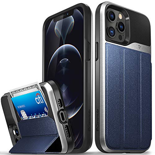 VENA vCommute Wallet Case Compatible with Apple iPhone 12 Pro Max (6.7-inch), (Military Grade Drop Protection) Flip Leather Cover Card Slot Holder with Kickstand - Blue