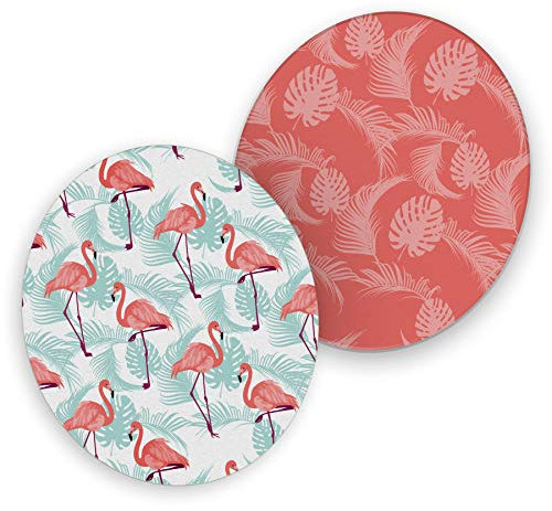 itenga 40x Bierdeckel Untersetzer Sommer Flamingo und Blätter rosa türkis Tischdeko runde Bierdeckel aus Pappe
