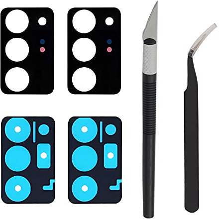 Cemobile 2 Stück Rückkameraobjektiv Glas Ersatz kompatibel mit Samsung Galaxy Note 20 Ultra N985 / 5G N986 6,9 Zoll mit Kleber, Pinzette, Präzisionsmesser Werkzeugset (Mystic Black)