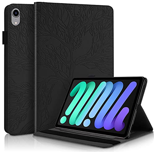 Blllue Coque pour iPad Mini 6 6ème génération, Arbre de vie Slim Folio Stand Tablette Housse pour iPad Mini 6 8.3 pouces 2021, Noir