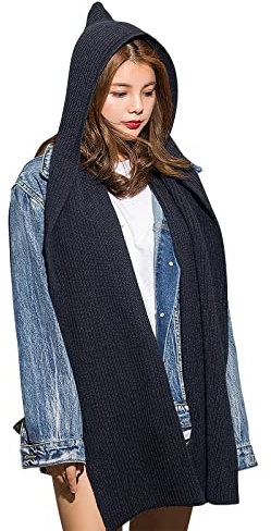 Schal Winter Unisex Winterschal Strick Grobstrickschal mit Kapuze Strickschal Poncho Deckenschal Damen Herren Schalmütze Modern Herbstschal Winddicht Damenschal Lang Kapuzenschal Outdoor Geschenk