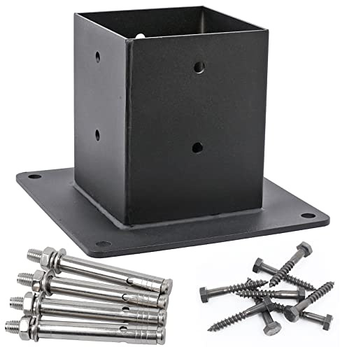 Antsky 4 Stück Edelstahl-Flansch-Anker-Basis für 4 x 4 (tatsächliche Größe: 3,5 x 3,5) Holzpfosten/Balken, Deckgeländer/Pergola/Pavillon-Hardware (schwarzes Finish)