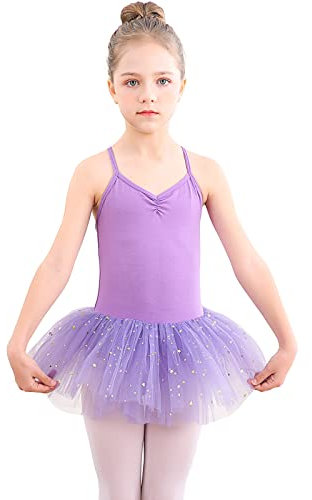 Bezioner Kinder Ballettkleidung Tütü Ballettkleid Mädchen Baumwolle Balletttrikot Ballettanzug Tanzbody Tanzkleid mit Rock Lila 120