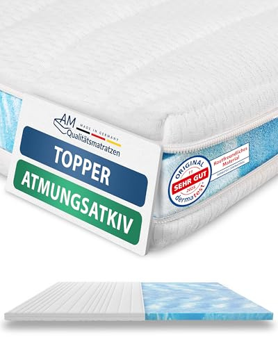 AM Qualitätsmatratzen Kühlender Matratzentopper 80x220cm gegen Schwitzen - Made in Germany - Kühlende Matratzenauflage 80x220 cm mit waschbarem Bezug - 80x220 Topper atmungsaktiv für den Sommer