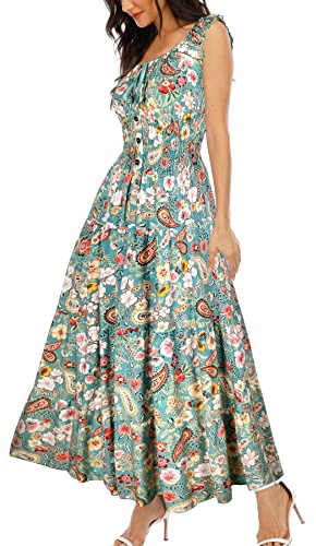 OSTOO Maxi abito lungo da donna estivo Boho con stampa floreale a più livelli, casual, fluente, L