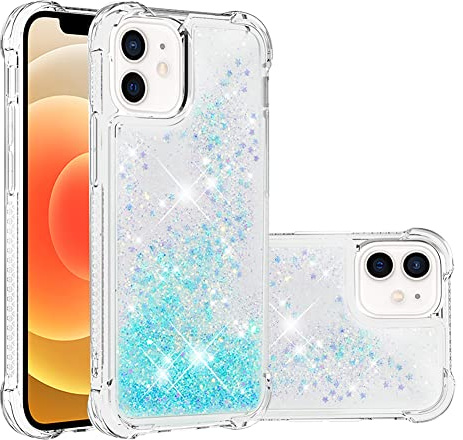 IMEIKONST Glitzer Hülle Kompatibel mit iPhone 12 Pro, Handyhülle Flüssig Mädchen Treibsand Schuzhülle Glitzer klar Stoßfest TPU Bumper Silikon Case für iPhone 12/12 Pro. Star Blue YBW