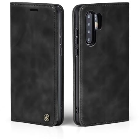 LBH Handyhülle für Huawei P30 Pro in Schwarz mit Karten- und Geldfach Smartphone Hülle mit Standfunktion Flip Case Schutzhülle Magnetverschluss Vintage