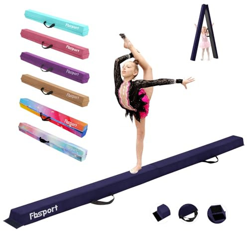 FBSPORT 240CM Faltender Schwebebalken, Gymnastik Balance Balken, Gymnastikboden Balken, Beflockungsschicht Balancierbalken, Balance Fitness Ausrüstung für Kinder