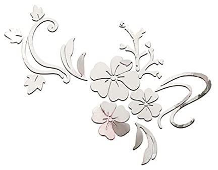 Adesivo da parete a specchio, motivo floreale, rimovibile, in acrilico, autoadesivo, adesivo murale, fai da te, per casa, soggiorno