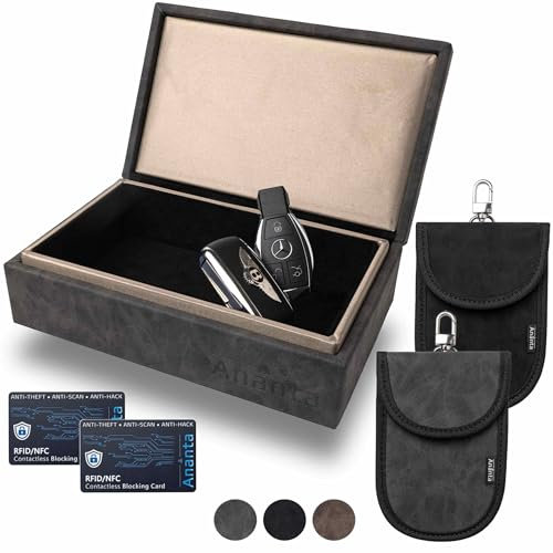 Ananta Faraday Box for Car Keys – Luxury RFID Signal Blocking Key Box, Magnetic Close, Twin Faraday Pouches & RFID Cards (Brown)