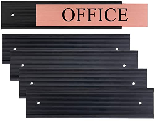5 Pack Aluminum Wall or Door Name Plate Holder, Wall Mount Office Door Sign Holder with Double Sided Tape, for Business Department, Meeting Room, Room Number (Black, 2 x 10)