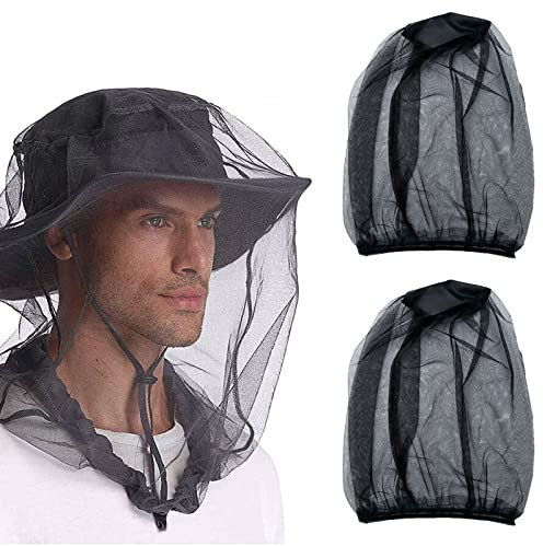 Hut Mit Moskitonetz,Moskitonetz Hut, Moskito Kopfnetz,Fliegennetz FüR Gesicht,MüCkenhut Kopfnetz,Anti-MüCke Biene Bug Insekt,Imker Schutzhut,Fly Maske Kappe Hut,Mesh Gesichtsschutz,2 PCS(Schwarz)
