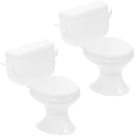 jojofuny Kids Bathroom Decorations - 2Pcs Mini Dollhouse Toilet Set Realistic White Plastic Bathroom Accessories for 1 12 Scale Dolls House Play