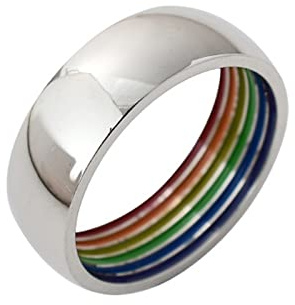 KnBoB Ring LGBT, 8MM Edelstahl Ring für Herren Schwarz/Gold/Silber Regenbogen Emaille Gay Ring
