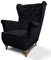 Mars Meble Ohrensessel aus Velours, Sessel mit Holzbeine, Wohnzimmersessel mit Wellenfedern, Elegant und Bequem (Stoff: Kronos 07 - schwarz)