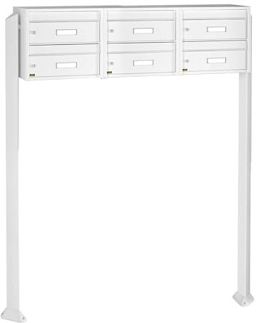 Banjado® Burg Wächter Briefkasten mit Standfuß/Briefkasten 6 Parteien/Standbriefkasten weiß/Standbriefkasten freistehend/Freistehender Briefkasten mit Namensschild