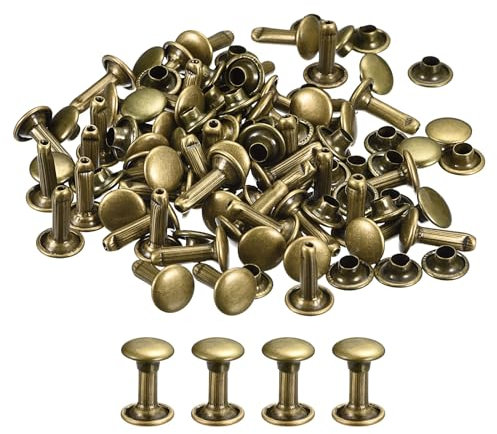 QUARKZMAN Remaches de Cuero 100 Juegos, Remache de Tapa Doble de 6x10mm, Remache de Pernos Metálicos para Reparación de Artesanía Cuero, DIY Cartera Cinturón Bolsa Zapato, Tono Bronce