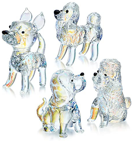 HDCRYSTALGIFTS Crystal Dogs Puppy Figurines Collectibles Gift for Mom Art Glass Ornament Statue Animal Collection Cute Paperweight Home Decor