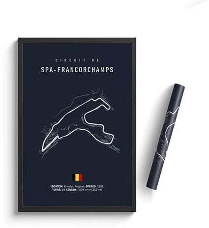 Designful Toile murale F1 Circuit de piste : affiche de sport automobile esthétique (Spa-Francorchamps, 30 x 45 cm sans cadre)