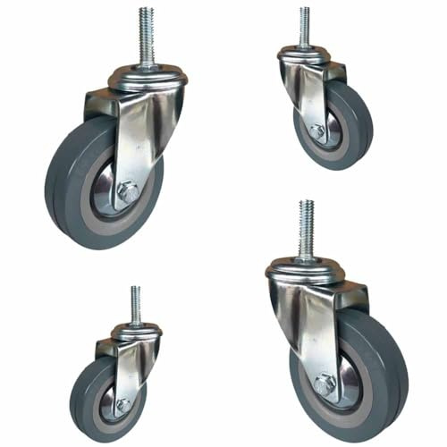 ZYBOWAYL Lenkrollen 100mm Schwerlastrollen Tragkraft 270kg, 4 Stück Transportrollen mit Gewinde M10/M12, Drehbar Leise Apparaterollen aus PU (Color : 100mm/4in, Size : M12*30)
