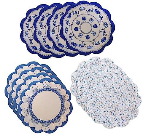 GLEAVI Plate 12pcs Floral Dinner Plates Paper Dish Plates Floral Disposable Plates White Disposable Dinner Party Plates Blue Dinner Plates Floral Paper Plates Vintage Cake Pan