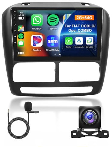 Hodozzy 2GB 64GB Android Radio para FIAT DOBLO 2010-2015/para Opel Combo 2011-2018 Carplay Android Auto, Coche Pantalla Táctil 9 Pulgadas con Bluetooth 2 DIN GPS Navegador WiFi FM RDS HiFi, Cámara