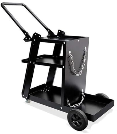 TAZZOR Chariot de soudage mobile - Charge maximale : 40 kg - 3 niveaux - Porte-bouteille de gaz avec chaînes de sécurité - Chariot pour soudures à la main - Soudage au gaz de protection - Soudage à