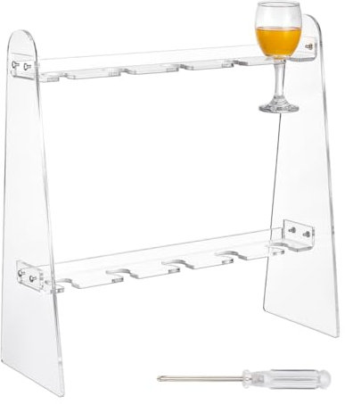 NBEADS 2-Tier Acrylic Champagne Holder, 10 Hole Clear Champagne Flute Glass Holder Stand Tabletop Hanging Display Rack Standing Drink Tower Shelf Wine Glass Rack for Home Bar Office, 3cm