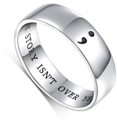 HOOHWE Inspirational Jewelry S925 Sterling Silber Meine Geschichte ist noch nicht vorbei; Semikolon Ring für Männer Frauen oder Unisex Breite 6mm 59 (18.8)