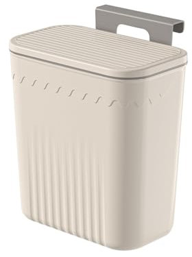 lmoikesz 9L Kitchen Bin with Lid Hanging Trash Can with Cover Recycling Bins for Kitchen Wall Mounted Food Waste Bin for Cabinet Cupboard Bathroom Bedroom Office,Milky white
