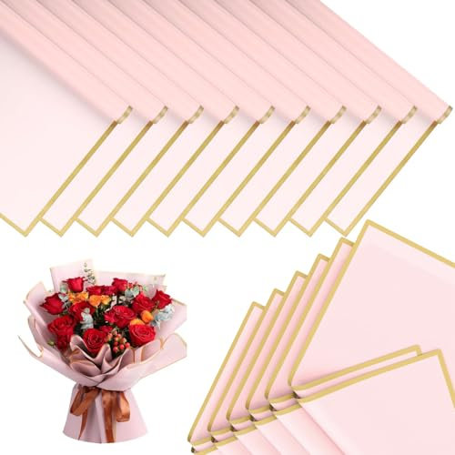 20 Stück Blumenstrauß Geschenkpapier, Blumen Papier, Blumenpapier Wasserdicht, für Floral, Hochzeit, Geburtstag (Rosa)