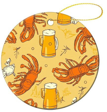 Weihnachtsbaumschmuck, Bier- und Krebsmuster, Freundschaftsschmuck, rund, Keramik, Weihnachtsbaum-Dekoration