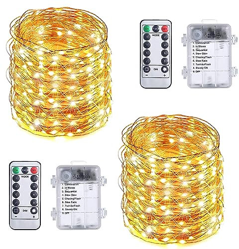 RJEDL Batterie Lichterkette Aussen, 2x12M 200 LED lichterkette Außen Wetterfest 8 Modi IP65 Wasserdicht Kupferdraht Lichterkette Außen Innen und Outdoor für Garten Terrasse Baum Hof Party
