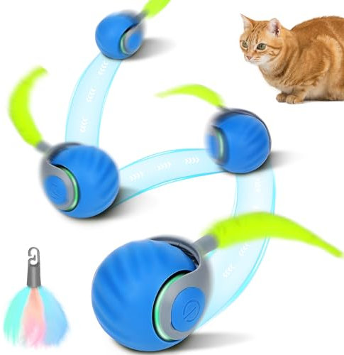OWill Cat Toys for Indoor Cats Adult, Speedy Tail Smart Ball with USB Rechargeable 2 Modes and Speed, Automatic Interactive Cat Toy, Active Rolling Ball with Replacement Tail for Dogs Cats