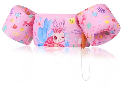 MoKo Manguitos Flotadores de Natación, Chaleco Sin Inflación para Natación con Patrón Lindo, Dispositivo de Entrenamiento para Niños en Piscina Playa Parque Acuático, Tortuga Rosa