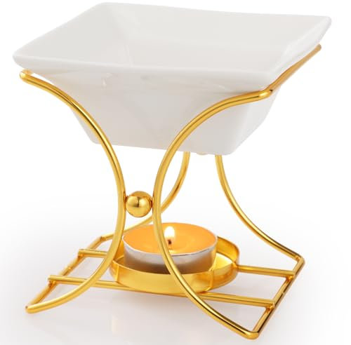 WD&CD Metal Ceramic Candle Aroma Burner Oil Burner Home Decoration Iron Aromatherapy Lamp Candle Löffel Aroma Diffuser -Gold 09