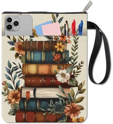 CRASPIRE Custodia per Libri con Tasca con Cerniera Motivo Floreale in Tessuto Lavabile da 11 x 8.7 Pollice con Protezione per Libri per Lettori Amanti dei Libri Bibliotecari Topi di Biblioteca