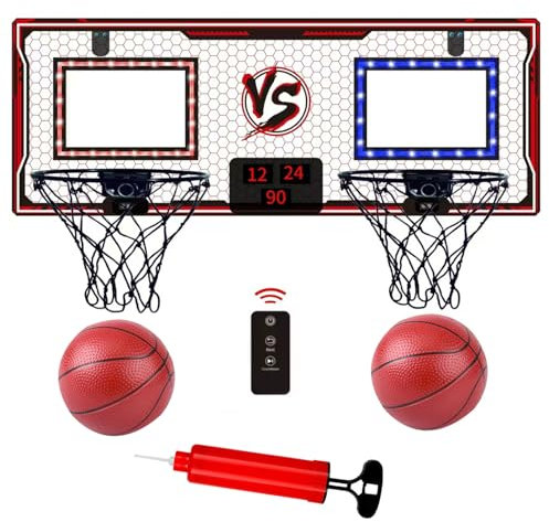 Basketball Hoop Indoor Mini Basketball Hoop for Kids Bedroom Office Wall Mounted Automatic Scoring with 2 Balls Toys Gifts for 5 6 7 8 9 10 11 12 Year Old
