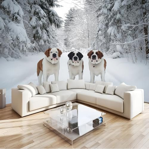 peint intissé Mural Bois de neige blanche Chien Moderne Toison Salon Chambre à Coucher Salle - Muraux Tapisserie Photo 400 x 280 cm Papier peint photo pour salon Blanc